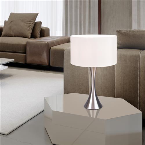 Sabia Large Matt Nickel And White Cylinder Shade Table Lamp 515700107