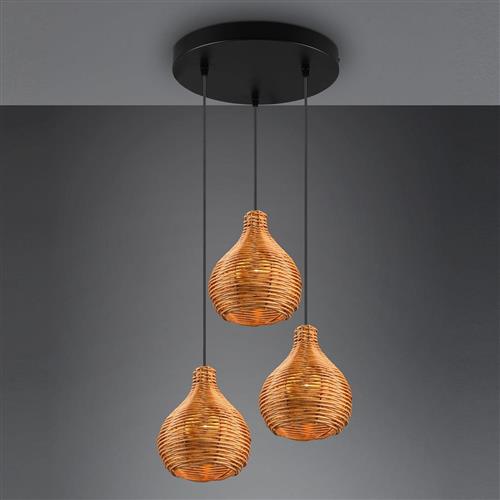 Sprout 3 Light Natural Rattan Drop Cluster Pendant R31293336