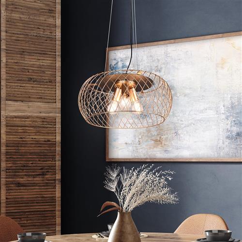 Tamil Matt Brass And Matt Black Wire Mesh 3 Light Pendant 311100308