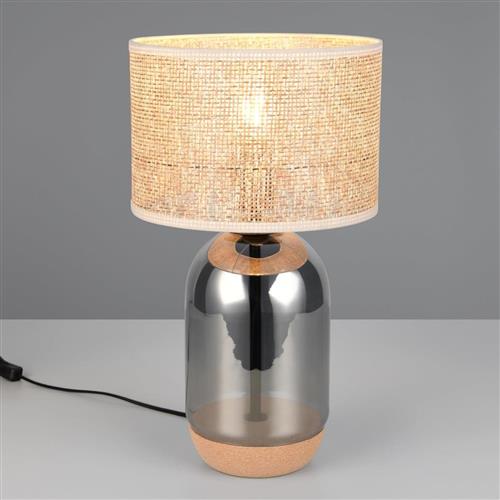 Tara 430mm High Glass And Wicker Table Lamp 564990157