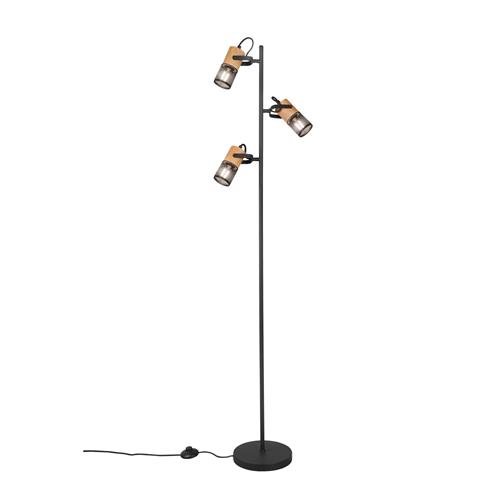 Tosh Natural Wood & Black Three Light Floor Lamp 404300332