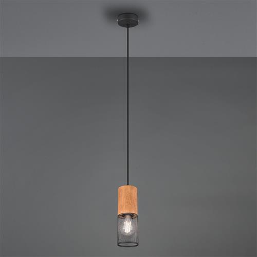 Tosh Natural Wood And Matt Black Single Ceiling Pendant 304300132