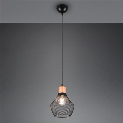 Valeria Small Matt Black Mesh And Wood Pendant Fitting R31281032