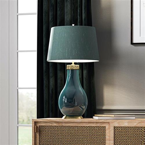 Azure Turquoise And Aged Brass Ceramic Table Lamp QN-HAVERING-TL