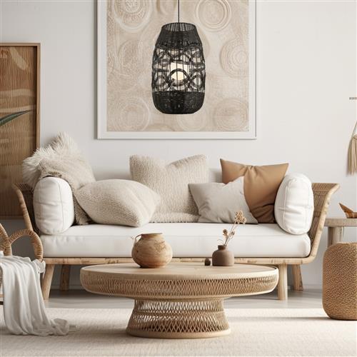 Arona Large Black And Rattan Ceiling Pendant ML0355