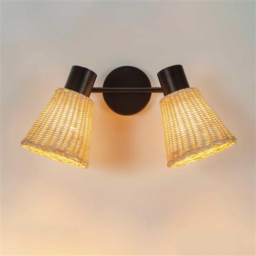 Nature Adjustable Rattan and Black Double Wall Or Ceiling Light DE-2020-NAT