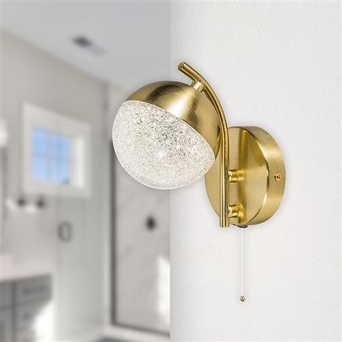 Dew IP44 Satin Brass LED Bathroom Wall Light DEW01SBWL