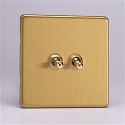 Satin Brass 2 Gang Toggle Switch XDBT2S