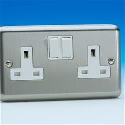 Satin Chrome White Switched Twin Socket XS5W