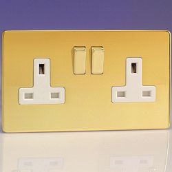 Polished Brass Double Socket with White Inserts XDV5WS