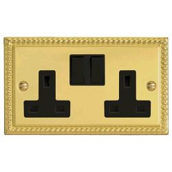 Georgian Brass Double Pole Switched 2 Gang Socket XG5B