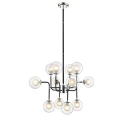 Remy 12 Light Matt Black And Glass Globe Ceiling Pendant