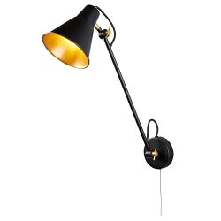 Swing Arm Adjustable Small Matt Black/Gold Wall Light 6302BK