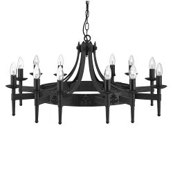 Cartwheel Black Wrought Iron 12 Light Ceiling Fitting 24212-12BK