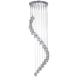 Ice Cube Chrome Stairwell 20 Light LED Cluster Pendant 7820-20-LED