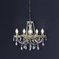 Marie Therese Brass And Clear Crystal 5 Arm Chandelier 699-5