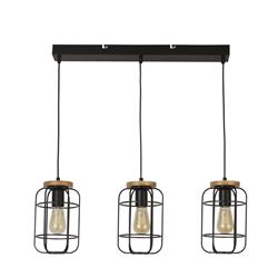 Vision Black And Wood Three Bar Pendant 81953-3BK