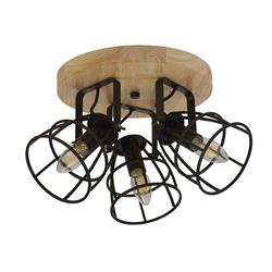 Vision Black And Wood Three Light Ceiling Fitting 81698-3BK