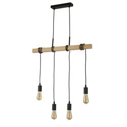 Woody Matt Black & Wood Four-Light Bar Pendant 95041-4BR