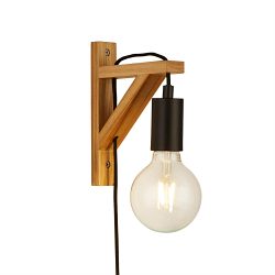 Woody Matt Black & Wood plug-in Wall Light 95042BR