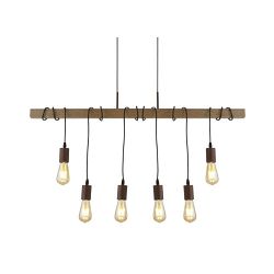 Woody Matt Black And Wood Six-Light Bar Pendant 95041-6BR