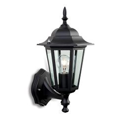 Traditional 6 Panel Black Outdoor Wall Lantern E100BK