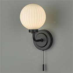 Alrik IP44 Bathroom Black Single Arm Wall Light Opal Glass ALR0722