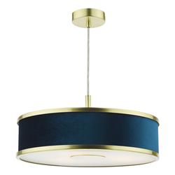 Alvaro Small 3 Light Brushed Brass And Blue Velvet Pendant ALV1023