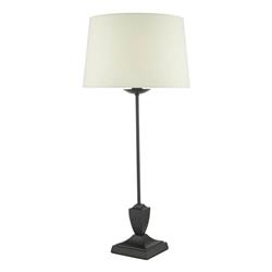 Bessa Matt Black Iron Table Lamp & Grey Drum Shade BES4122+GRI1239