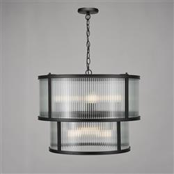 Bianka 6 Light Tiered Clear Ribbed Glass Pendant Fitting