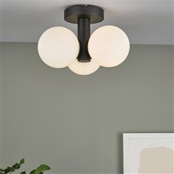 Blake IP44 Black Finished Bathroom Ceiling Light Opal Glass BLA5322