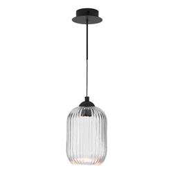 Eileen LED Matt Black And Clear Ribbed Glass Pendant Or Wall Light EIL0722-SAW6508