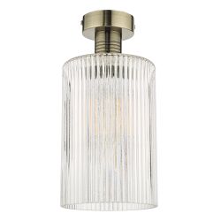 Emerson Semi-Flush Clear Ribbed Glass And Antique Finished Fitting