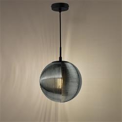 Evander Matt Black And Smoked Ribbed Single Globe Pendant Fitting EVA0122