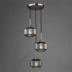 Fabrienne 3 Light Satin Nickel And Smoked Textured Glass Cluster Pendant FAB0338