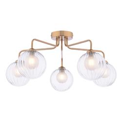 Feya 5 Light Clear Ribbed Glass Semi Flush Fitting