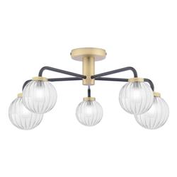 Gibbs 5 Light Matt Black And Antique Brass Semi Flush Fitting GIB5454