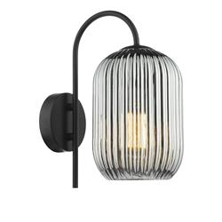 Idra Matt Black And Ribbed Glass Single Wall Light 