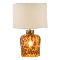 Leandra Tortoiseshell Glass Table Lamp & White Linen Shade LEA4206