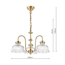 Maude 3 Light Natural Brass And Ribbed Clear Glass Multi-Arm Fitting MAU0342