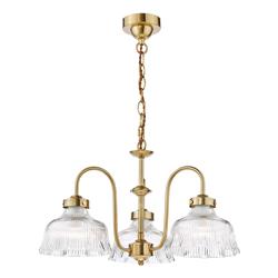 Maude 3 Light Natural Brass And Ribbed Clear Glass Multi-Arm Fitting MAU0342