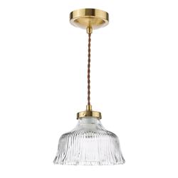 Maude Natural Brass And Clear Ribbed Glass Single Pendant MAU0142