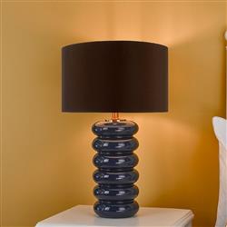 Niamh Dark Opaque Blue Table Lamp & Brown Faux Silk Shade NIA4223+VOY1422