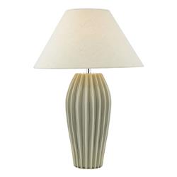 Rosario Grey Ribbed Ceramic Table Lamp & White Linen Shade ROS4239+CLE1633