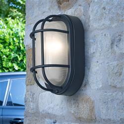 Salcombe IP44 Black Oval Outdoor Wall Light Black Finish SAL5222