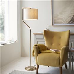 Clement Brushed Aged Brass And Natural Linen Floor Lamp 108022