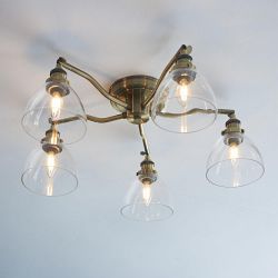 Hansen Five Light Semi Flush Antique Brass & Clear Glass 97248