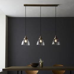 Hansen Three Bar Pendant, Antique Brass & Clear Glass 98114