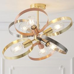 Hoop Brass, Nickel and Copper 6 Light Semi-Flush Fitting 91935