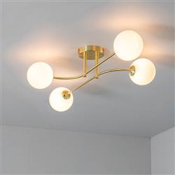 Otto 4 Light Brushed Brass/Opal White Semi Flush Fitting 75959